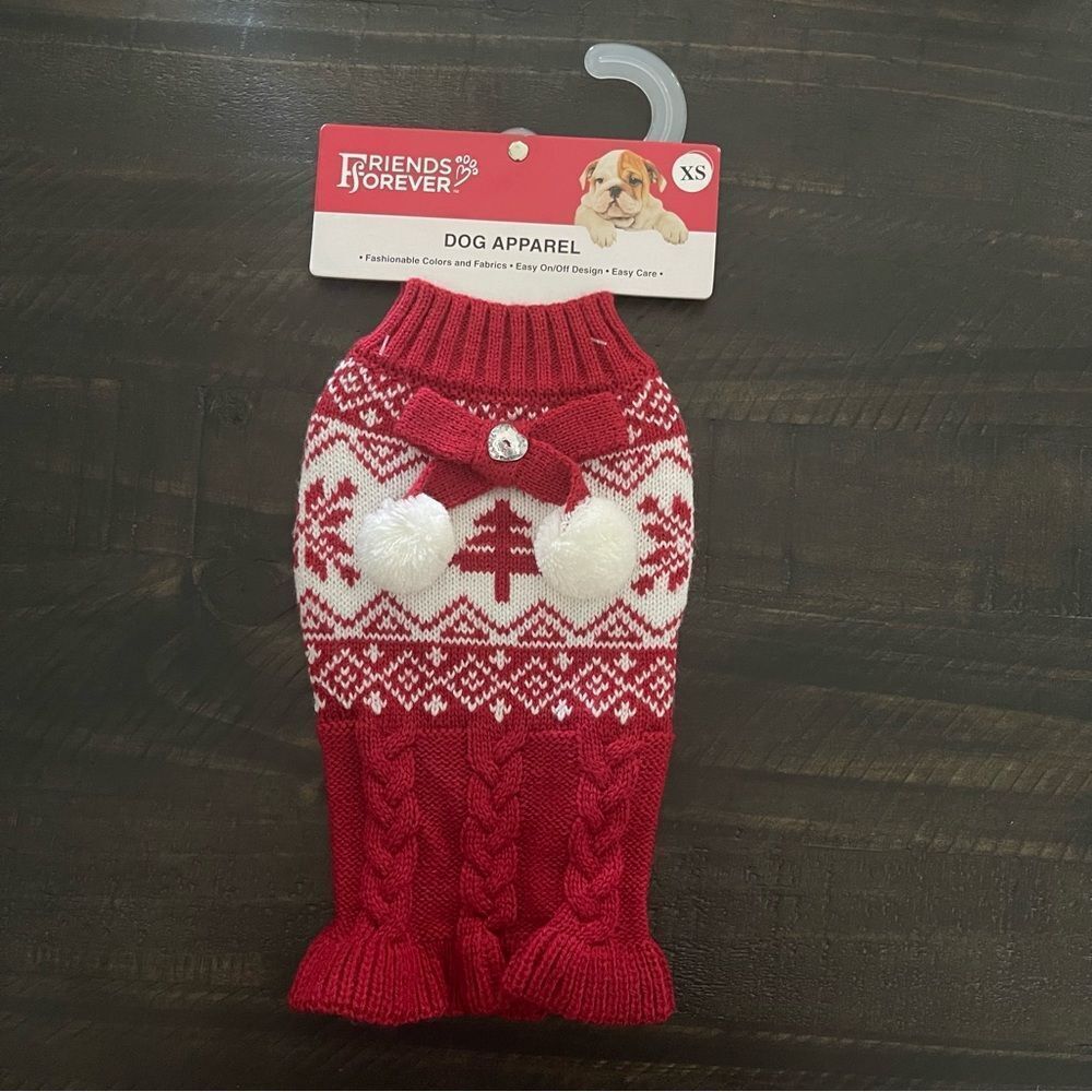 Friends Forever Dog Apparel Red & White Christmas Sweater XS NWT
